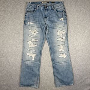 BKE Denim Mens Size 34R Derek Jeans Blue Distressed Destroyed Straight Leg